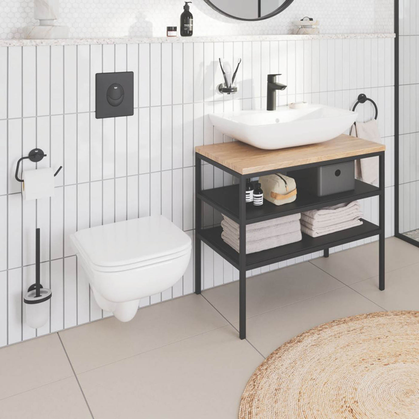 Grohe Toilet Roll Holder Matt Black Round Wall Mounted Bathroom Accessory Modern - Image 2