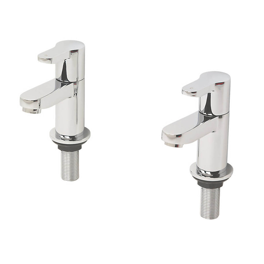 Swirl Bain Pillar Taps Chrome 1/4 Turn Operation Lever Bathroom Cold Hot Pair - Image 1