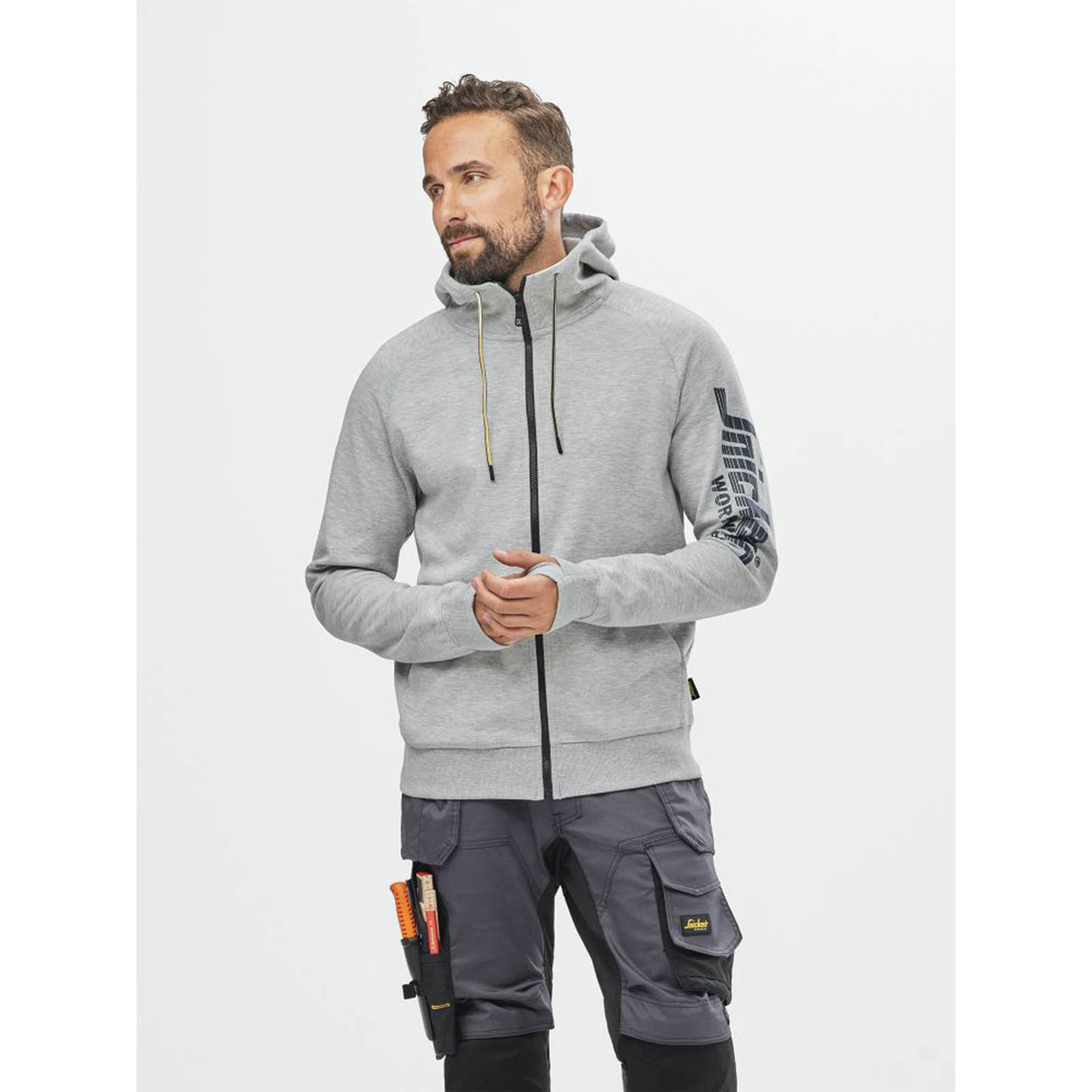 Snickers 2895 Logo  Full Zip Hoodie Grey Melange 2X Large 52" Chest - Image 3