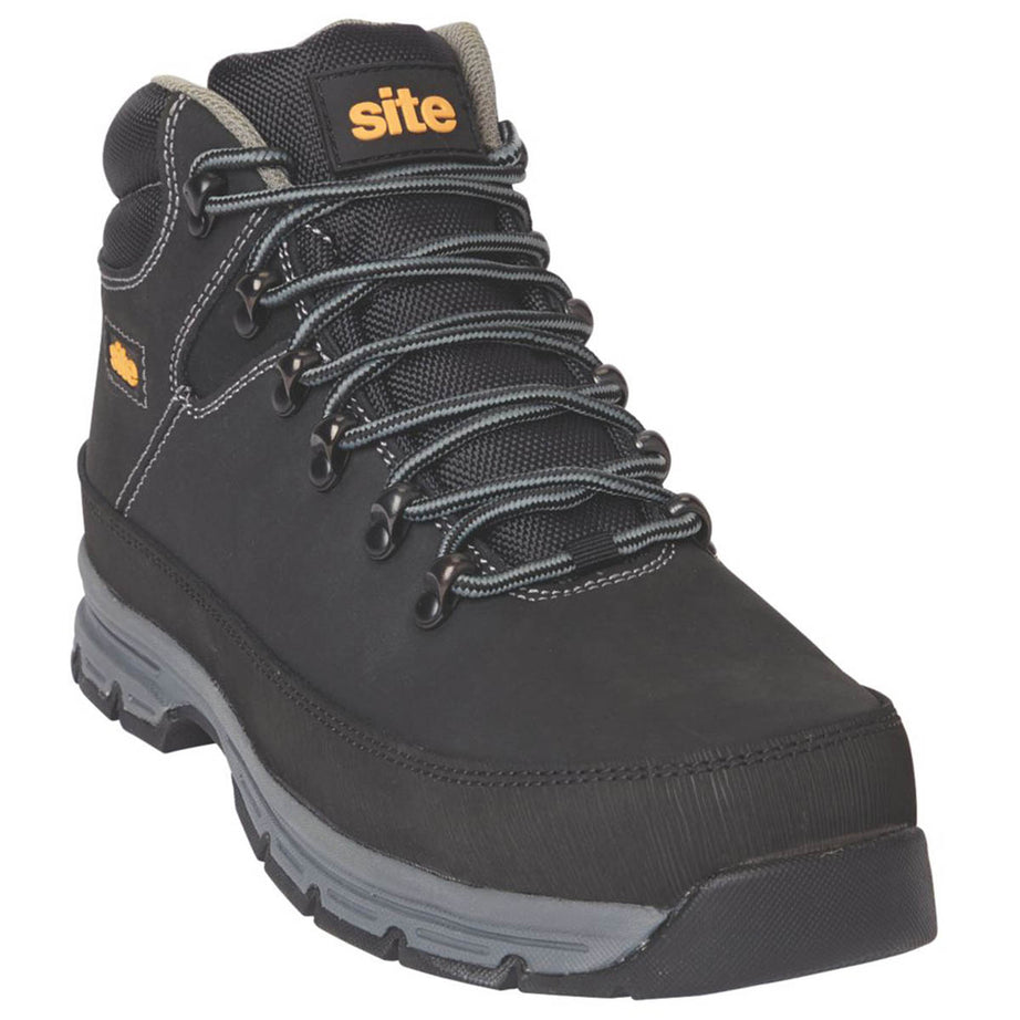 Site Safety Boots Unisex Standard Fit Black Leather Work Shoes Steel Toe Size 8 - Image 1