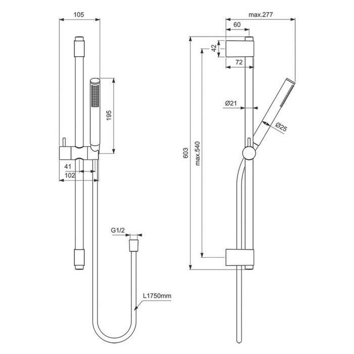 Shower Kit Single Function Chrome Stick Brass Head Rail Bathroom Contemporary - Image 4