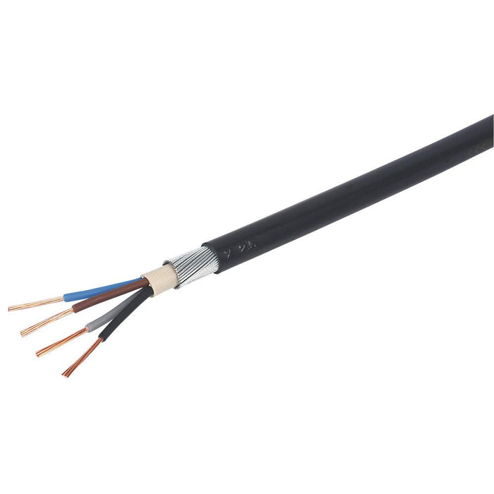 Prysmian 4-Core Cable Armoured Wiring 6944X 2.5mm² x 25m Black PVC Sheathed Coil - Image 1