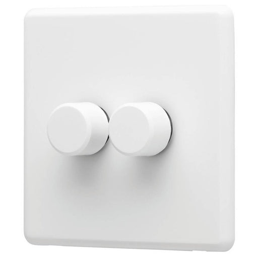 Arlec Dimmer Switch LED 2 Gang 2 Way Matt White Raised Slim Screwless Faceplate - Image 1