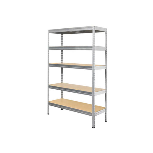 5 Tier Shelving Unit Galvanised Steel MDF Rivet Silver Corrosion Resistant - Image 1