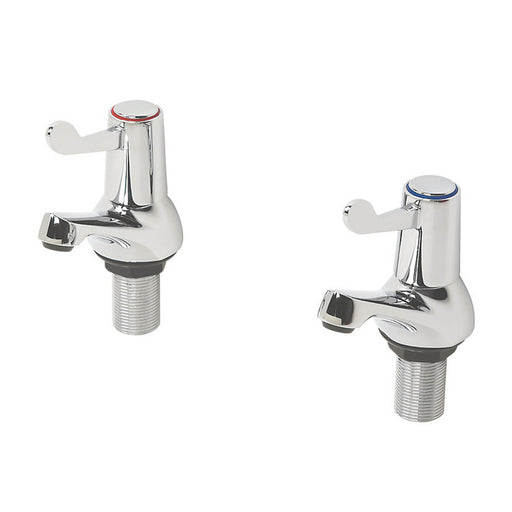 Bath Filler Taps Chrome Pillar Lever Handle Contemporary Brass 1/4Turn Pair - Image 1