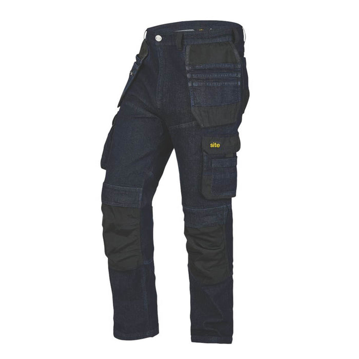 Mens Work Jeans Trousers Breathable Comfort Cargo Denim Multi Pocket 34"W 32"L - Image 1