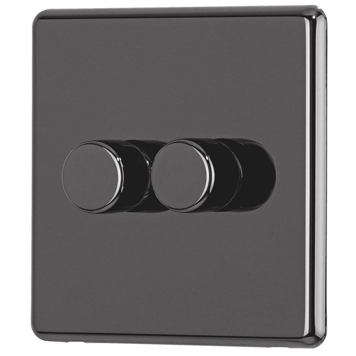 LED Dimmer Wall Switch  2-Gang 2-Way Black Nickel Rotary Screwless Raised Slim - Image 1