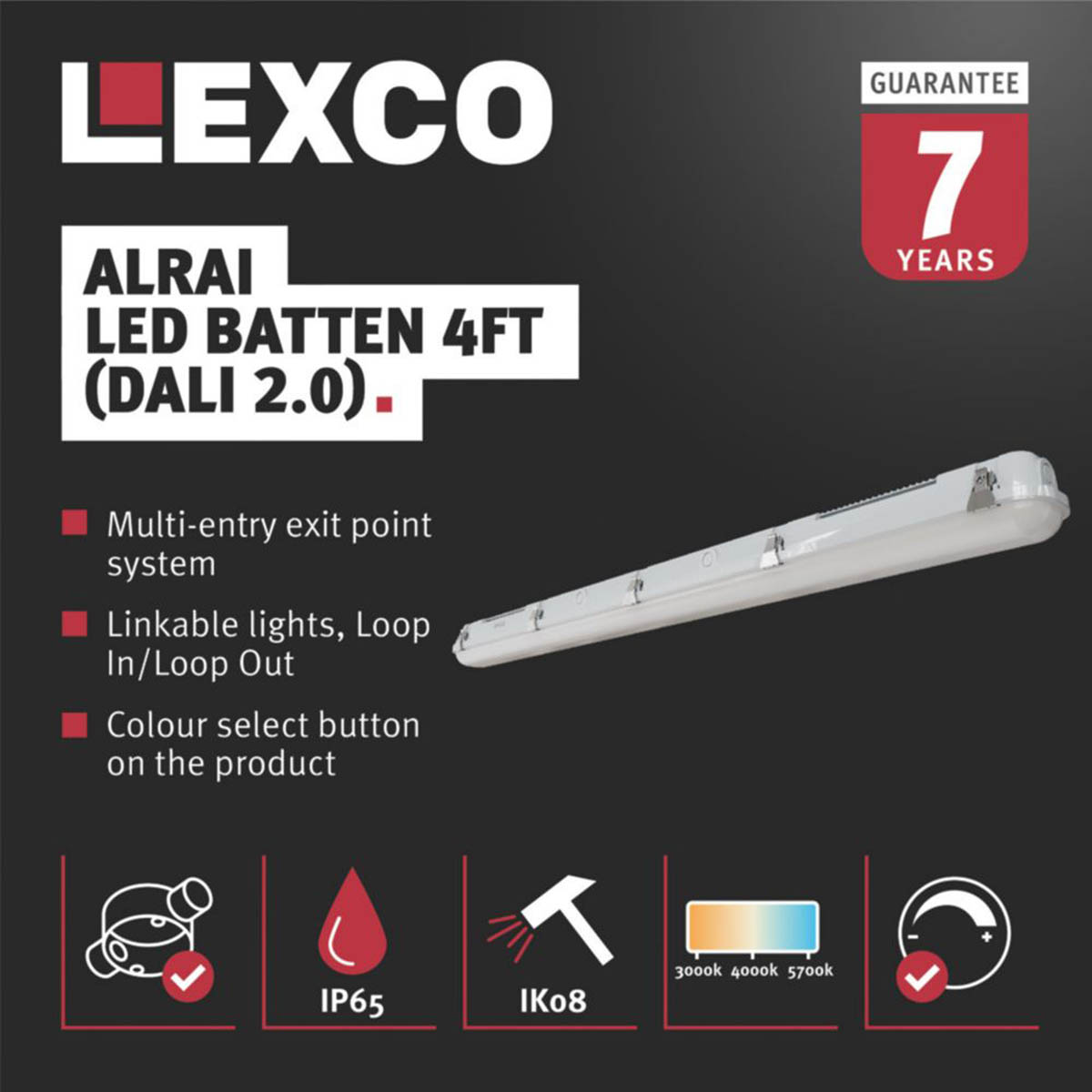 Lexco LED Batten Light Single 4ft Dimmable Tunable Ceiling CCT36W Variable White - Image 2