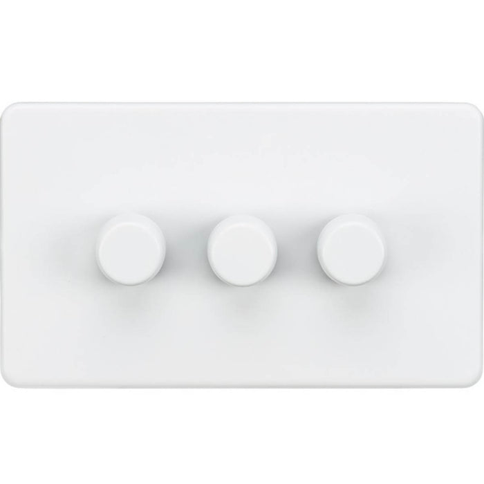 LED Dimmer Wall Switch 3-Gang 2-Way Rotary Intelligent Matt White Screwless - Image 1