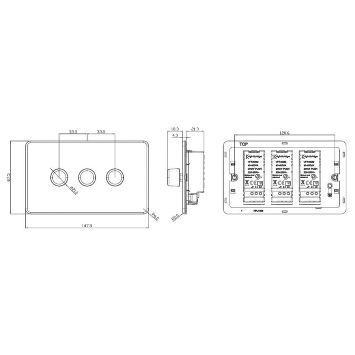 LED Dimmer Wall Switch 3-Gang 2-Way Rotary Intelligent Matt White Screwless - Image 4