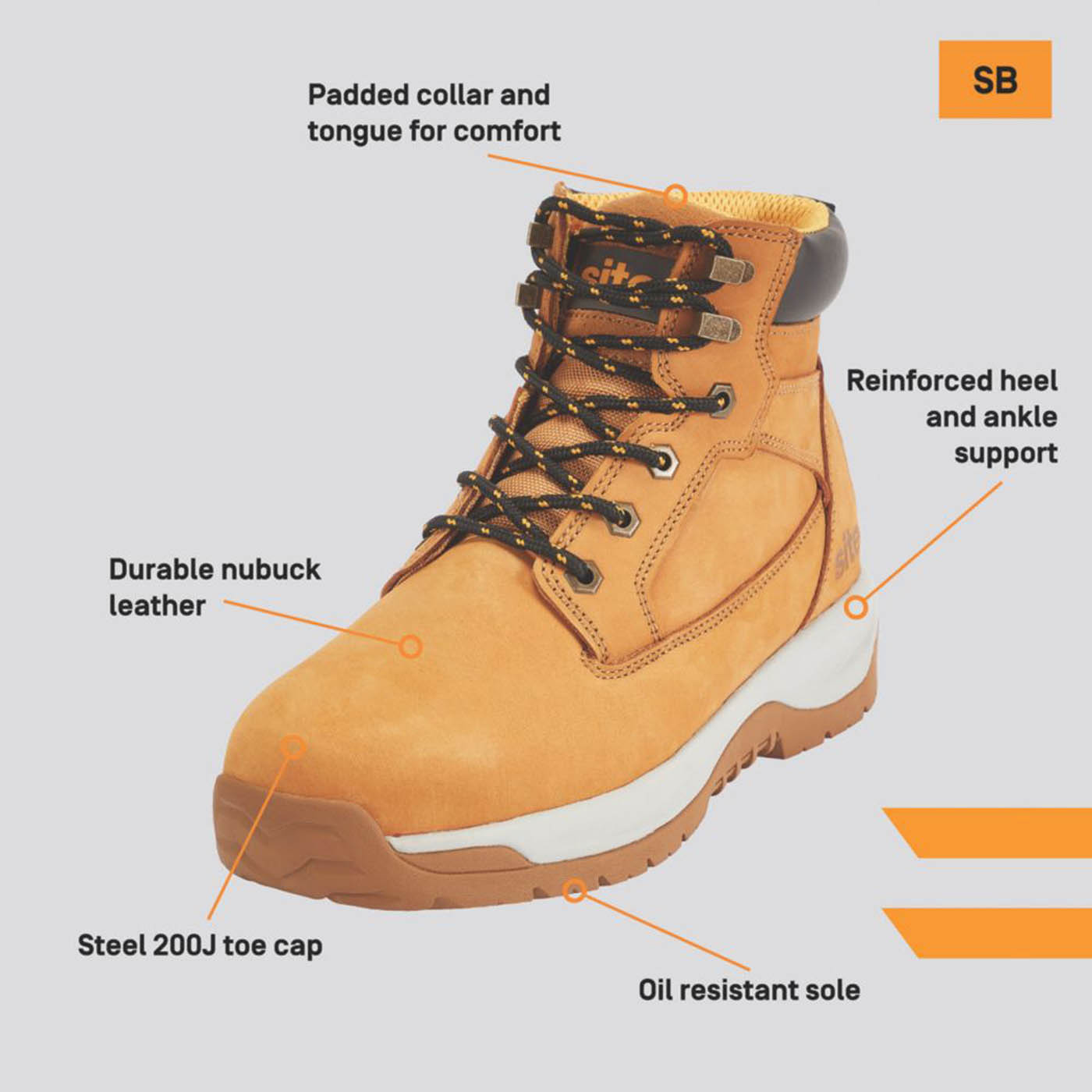 Site Arenite Size 6  Tan  Steel Toe Cap Safety Boots - Image 2