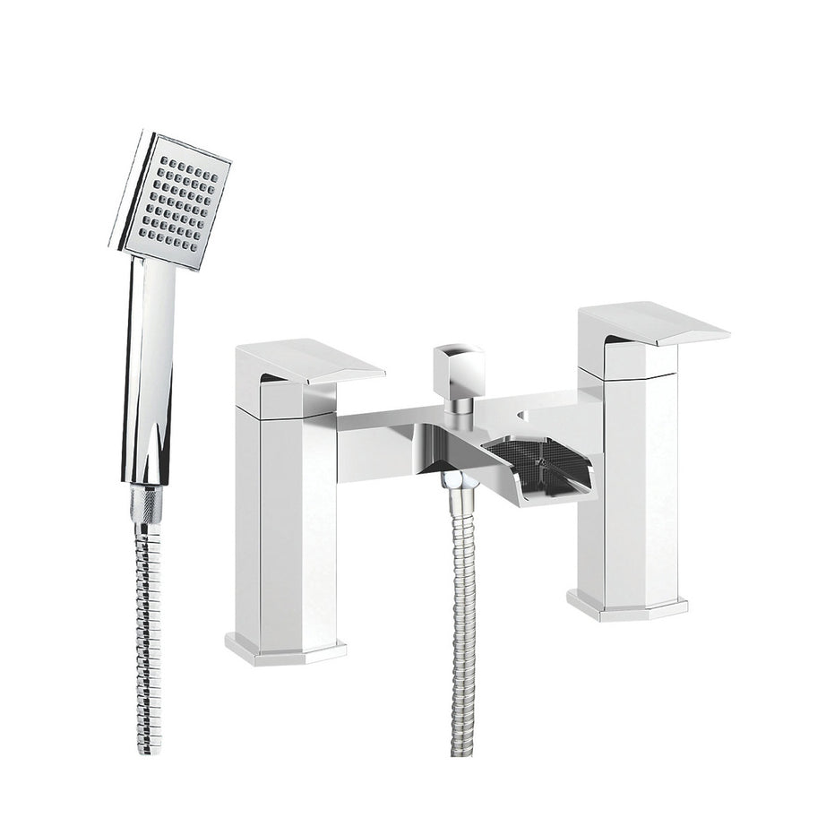 Bristan Bath Filler Tap Shower Mixer Waterfall Chrome Double Lever Square Head - Image 1