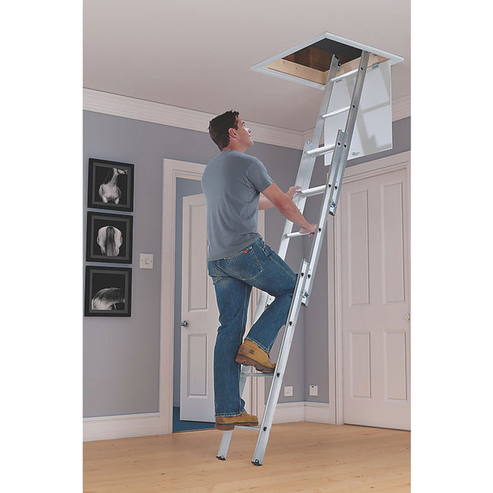 Loft Ladder Aluminium 3-Section 12-Tread Folding Attic Stairs Anti-Slip 3m - Image 2