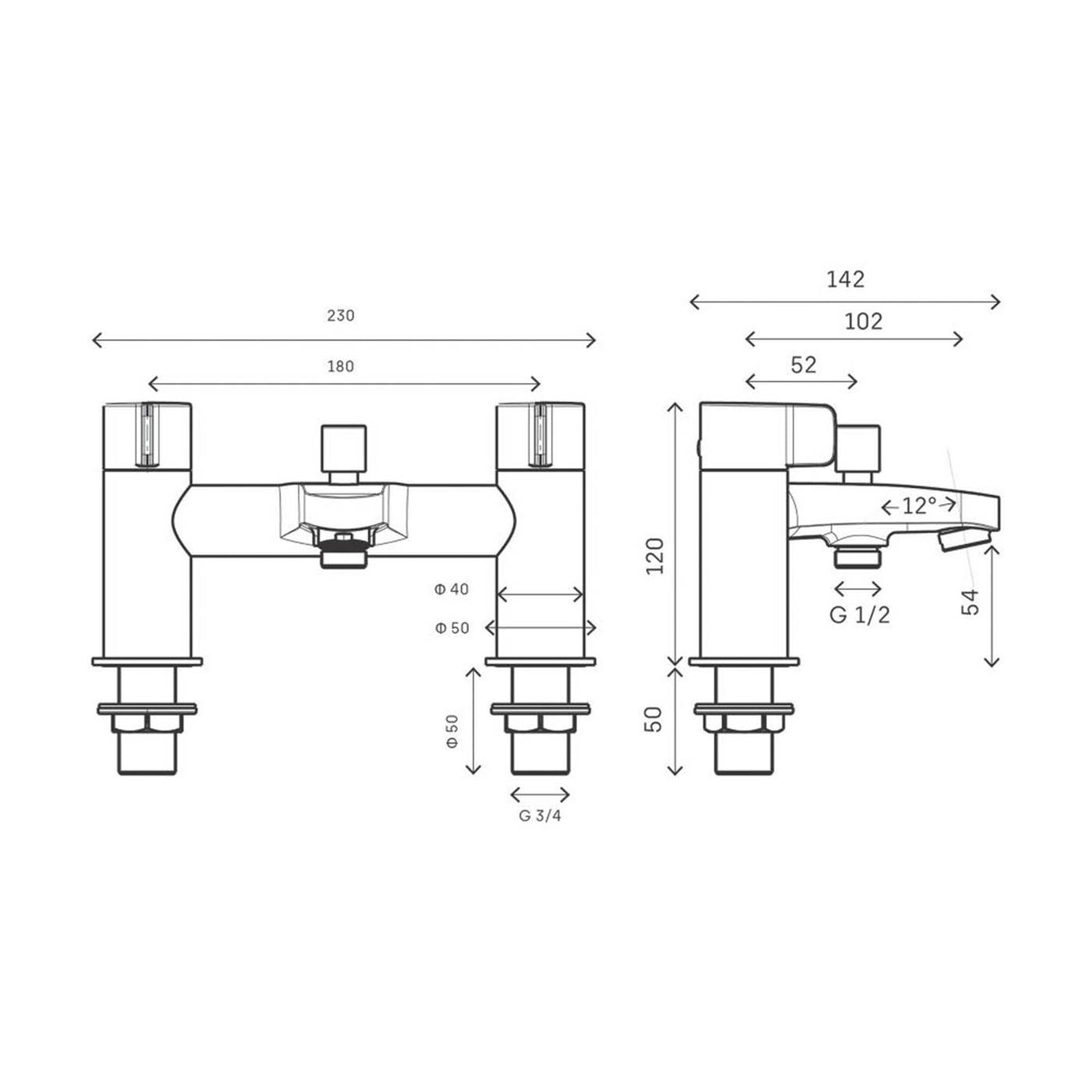 Swirl Manual Shower Mixer Tap Dual Control Caldew Black 120mm Deck Mounted - Image 3