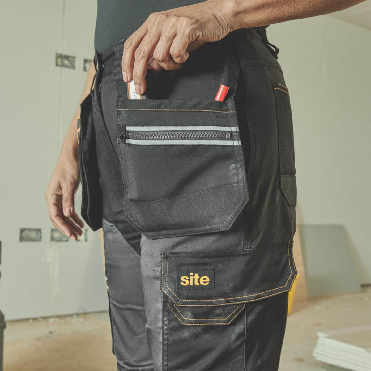 Site Work Trousers Womens Regular Fit Black Grey Multi Pockets Size 14 31"L - Image 5