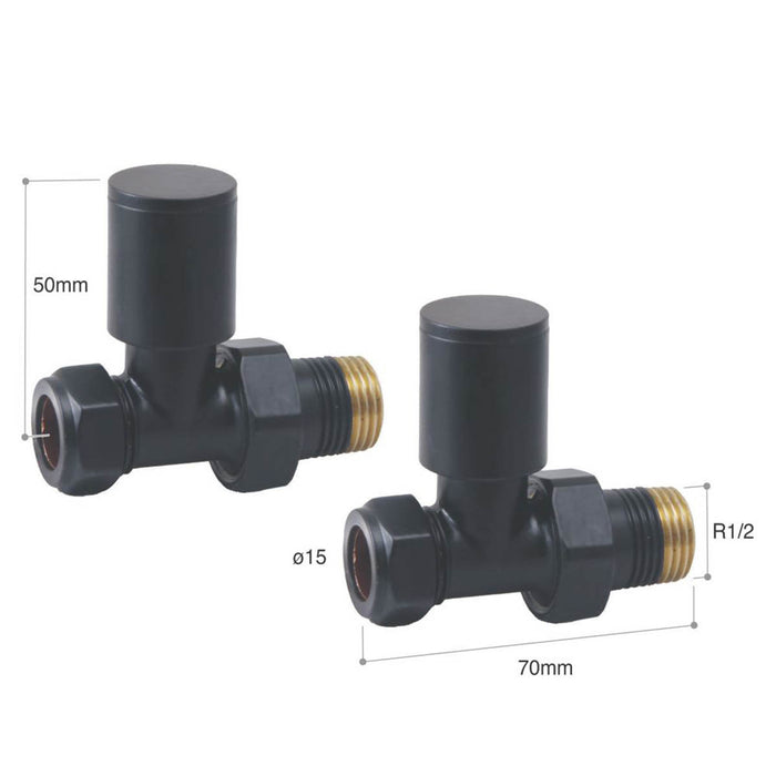 Designer Radiator Valves Anthracite Round Straight Manual Pair 15mmx 1/2" 2 Pack - Image 2