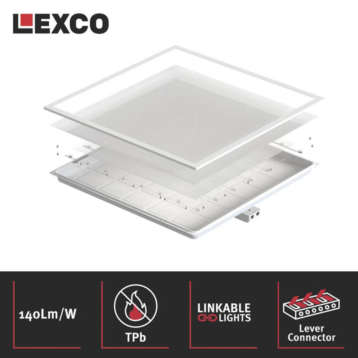 Lexco Panel Light Sarin Square 595mm x 595mm LED with DALI White 26W 3600lm - Image 4