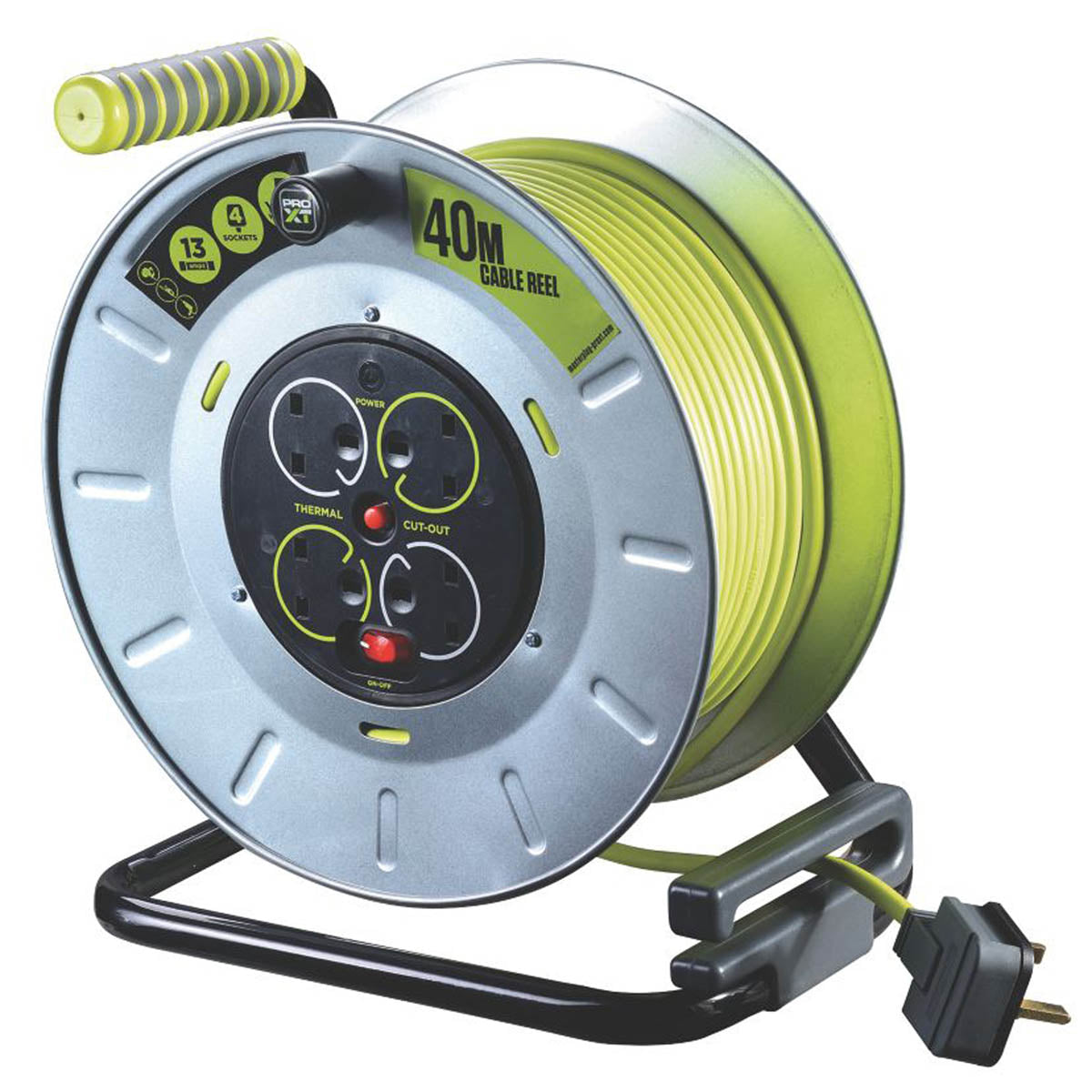 PRO XT Cable Reel 13A 4-Gang 3-Core Outdoor 40m 1.25 mm² Power Indicator 240V - Image 1