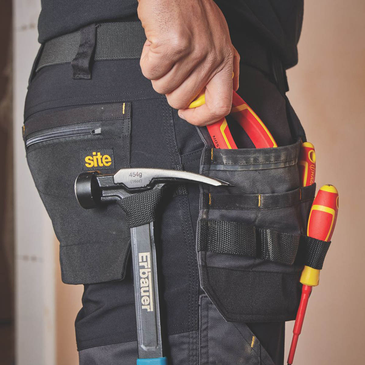 Mens Work Trousers Stretch Holster Pocket Black Slim Fit Breathable 30" W 32" L - Image 4