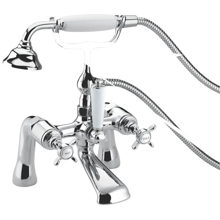 Bristan Bath Filler Tap Shower Mixer Chrome Double Lever Cross Head Traditional - Image 1