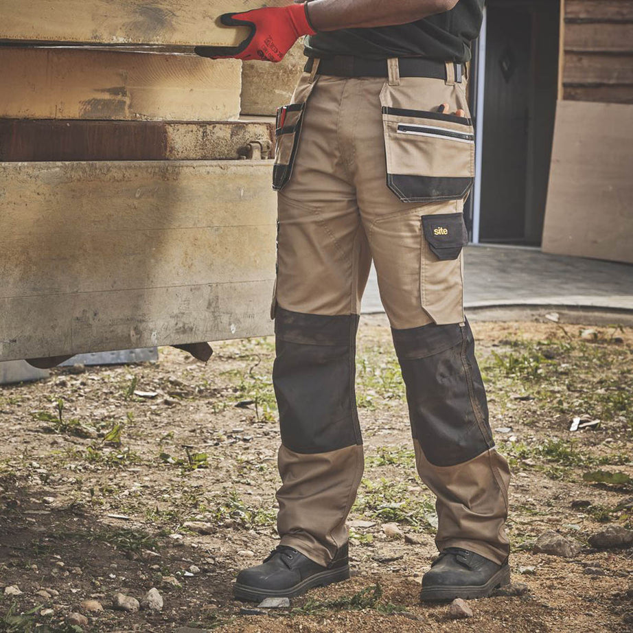 Site Mens Work Trousers Tan Black Stretch Cargo Holster Pockets 34" W 32" L - Image 6