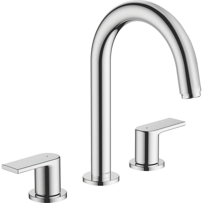 Bathroom Basin Mixer Brass Double Lever Tall Spout Chrome Deck-Mounted Modern - Image 1