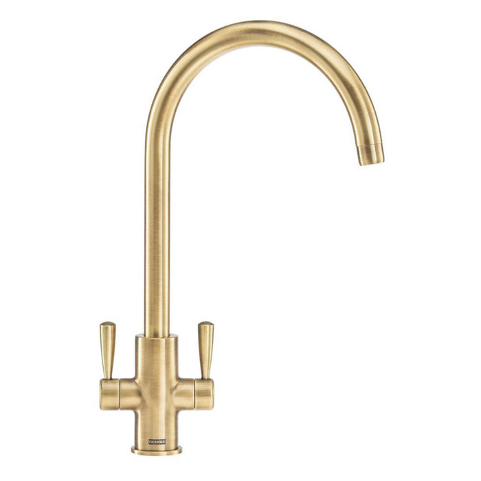 Franke Kitchen Tap Swan Neck Spout Dual Lever Ceramic Disc Brass Contemporary - Image 1