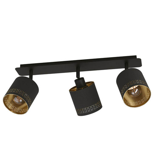 Ceiling Spotlight Bar 3-Way Black Fabric Lampshades Adjustable Heads Modern - Image 1