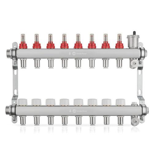 Underfloor Heating Manifold 8 Port Stainless Steel 12mm Push-Fit Connection - Image 1