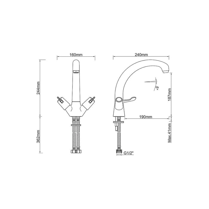 Kitchen Tap Monobloc Faucet Chrome Finish Double Lever Swivel Spout Brass - Image 5