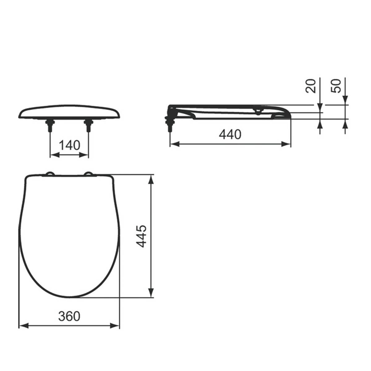 Ideal Standard Toilet Seat Cover Duraplast White Soft-Close Round Bottom Fix - Image 2