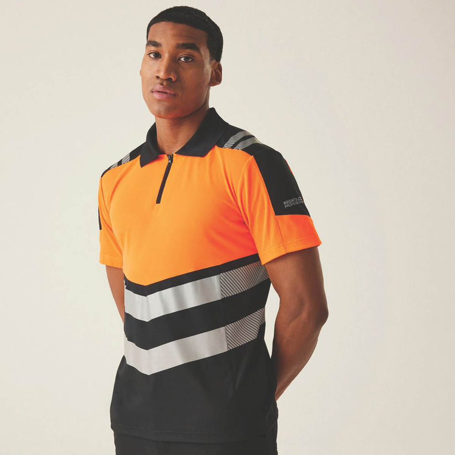 Regatta Hi-Vis Polo Shirt Mens Regular Black Orange Reflective Large 42" Chest - Image 3