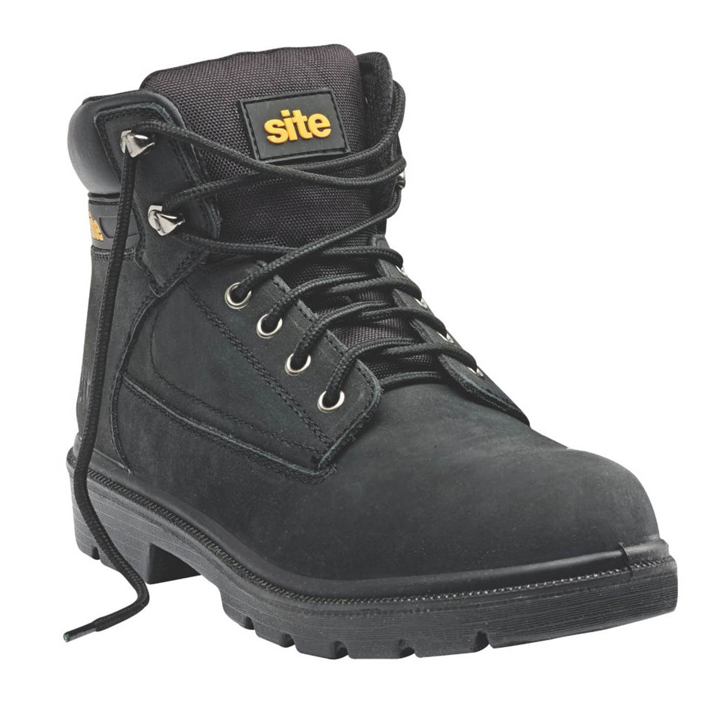 Site Safety Boots Mens Wide Fit Black Leather Steel Toe Lightweight Size 8 - Image 1