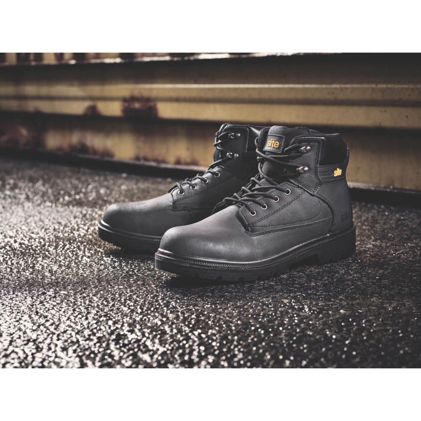 Site Safety Boots Mens Wide Fit Black Leather Steel Toe Lightweight Size 8 - Image 2