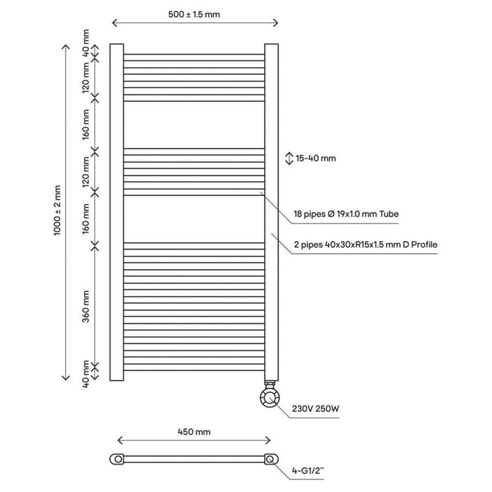 Towel Radiator Rail Electric White Bathroom Warmer Ladder 250W (H)100x(W)50cm - Image 5