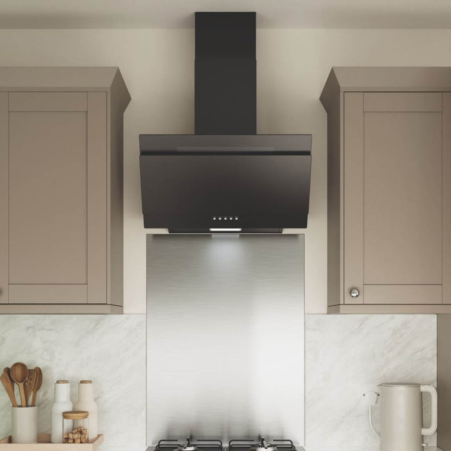 Cooker Hood Angled Black Kitchen Extractor Fan Glass Height-Adjustable 600mm - Image 3